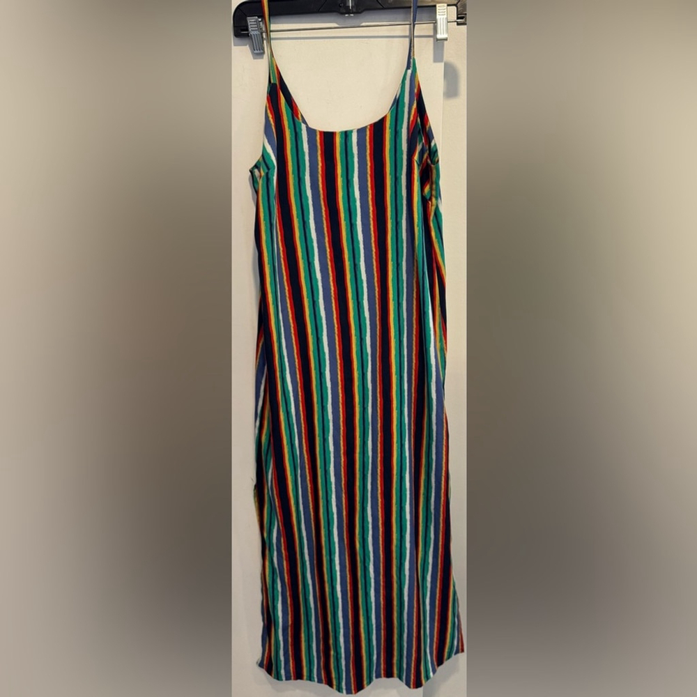 California Moonrise rainbow Striped Maxi Tent Dress Multicolor slits lined XS/S